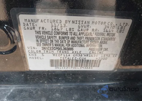 2014 Nissan Versa Note Sv z USA, uszkodzony, nr VIN 3N1CE2CP0EL393885